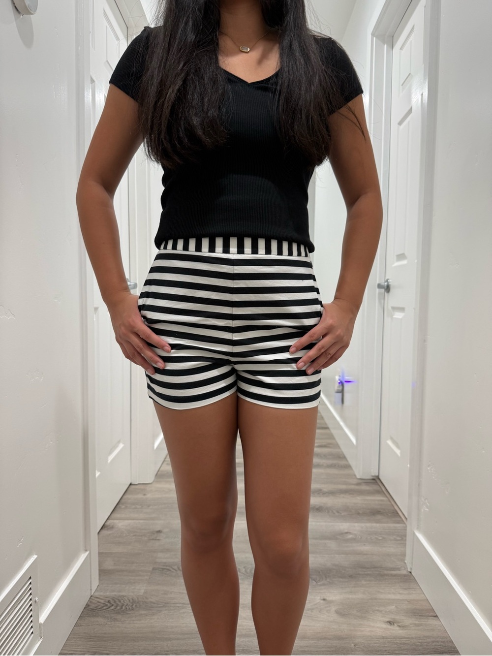 Express Black & White Striped High Waist Shorts
